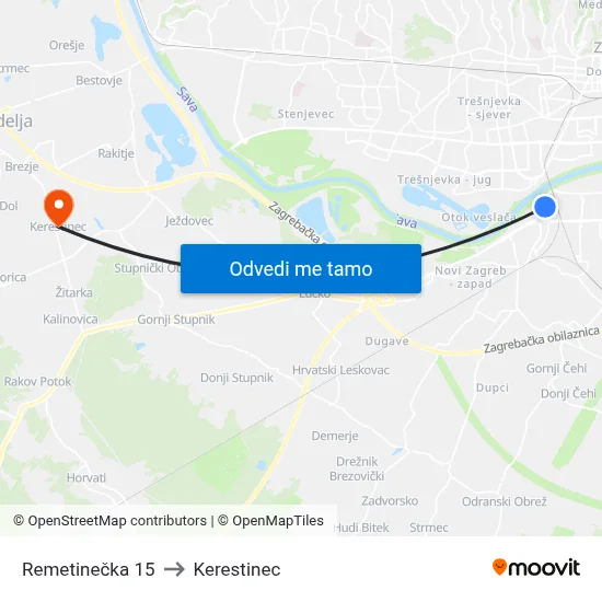 Remetinečka 15 to Kerestinec map