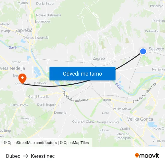 Dubec to Kerestinec map