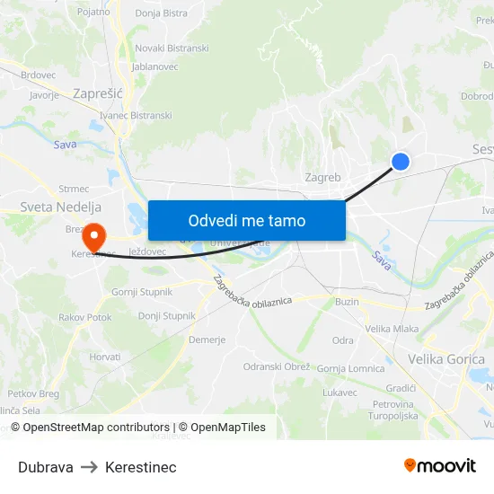 Dubrava to Kerestinec map