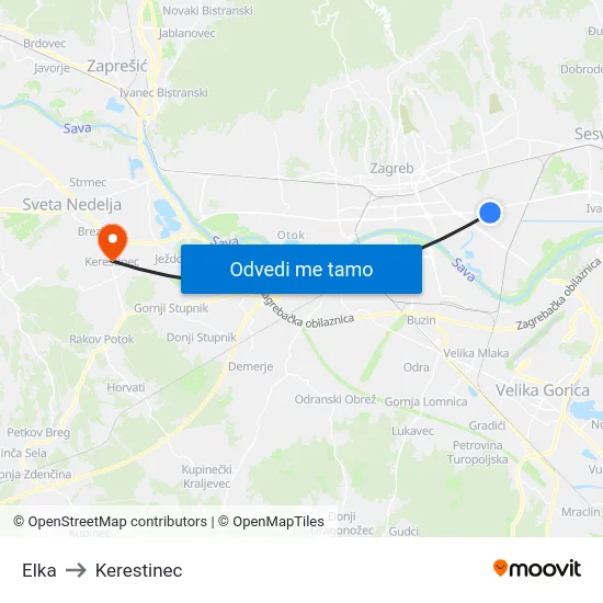 Elka to Kerestinec map