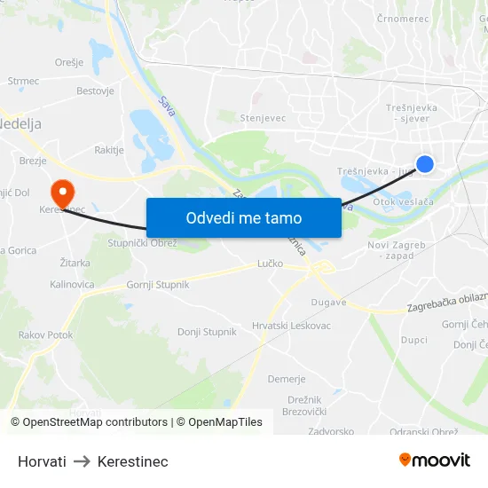 Horvati to Kerestinec map