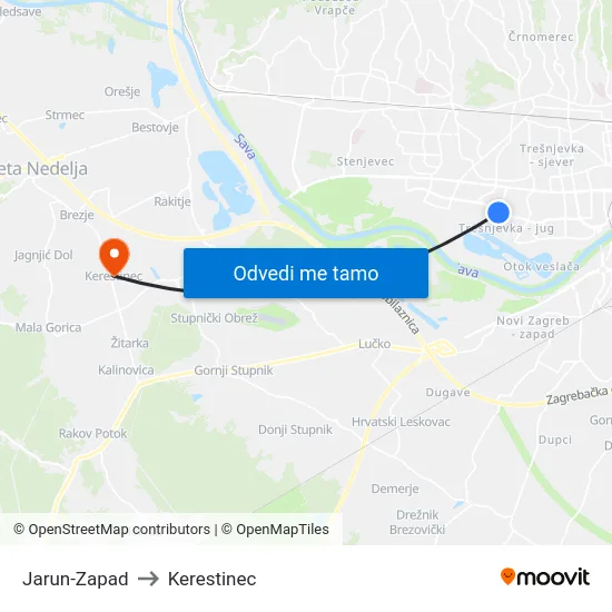 Jarun-Zapad to Kerestinec map