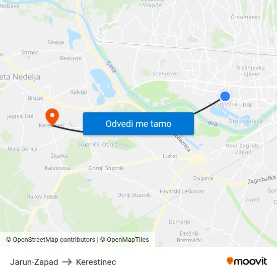 Jarun-Zapad to Kerestinec map