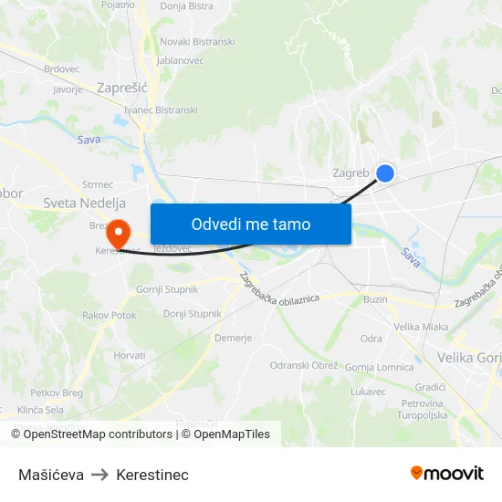 Mašićeva to Kerestinec map