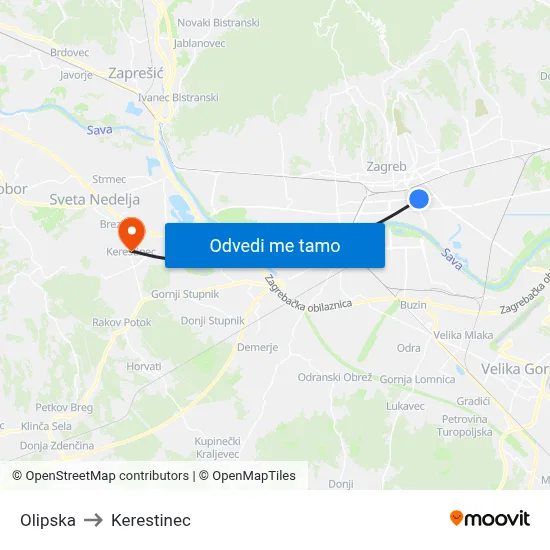 Olipska to Kerestinec map