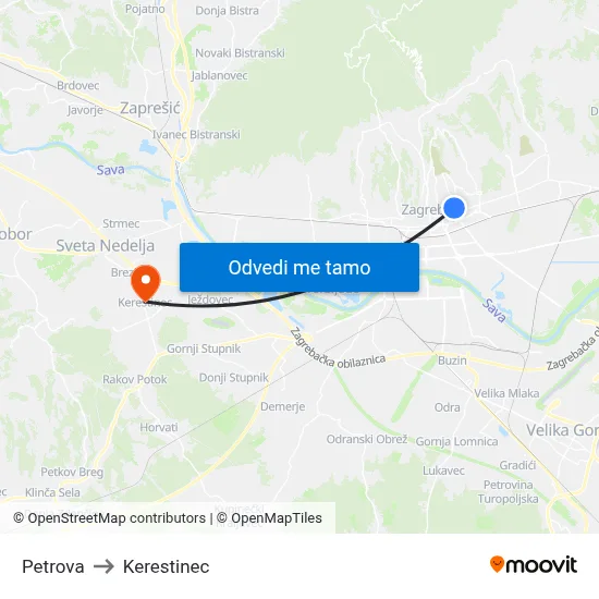 Petrova to Kerestinec map