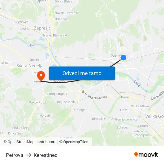 Petrova to Kerestinec map