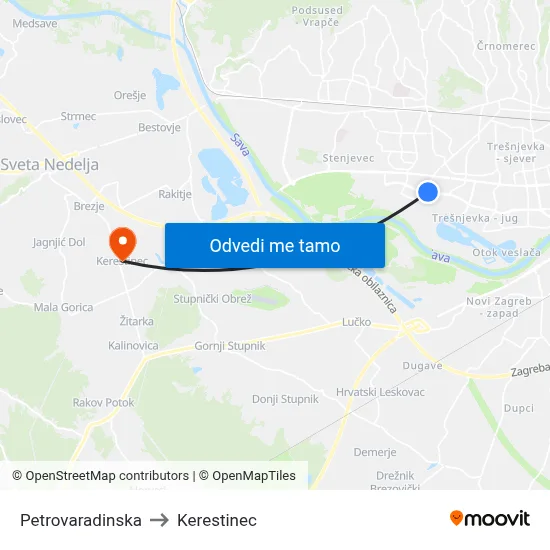 Petrovaradinska to Kerestinec map