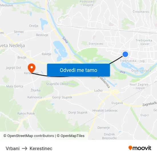 Vrbani to Kerestinec map