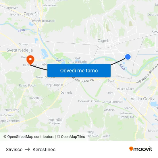 Savišće to Kerestinec map