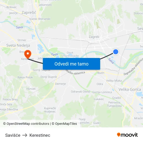 Savišće to Kerestinec map