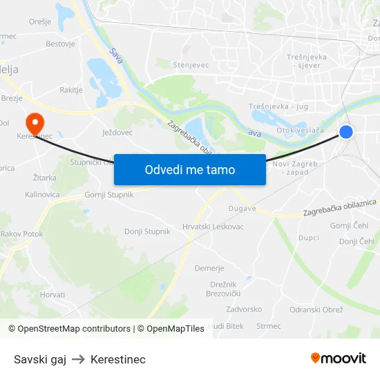 Savski gaj to Kerestinec map