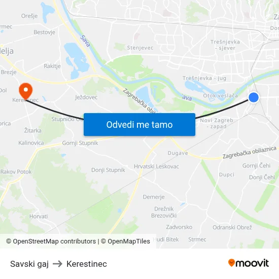 Savski gaj to Kerestinec map