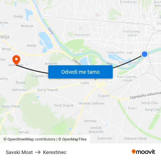 Savski Most to Kerestinec map