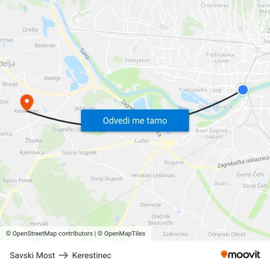 Savski Most to Kerestinec map