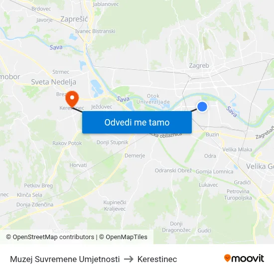 Muzej Suvremene Umjetnosti to Kerestinec map