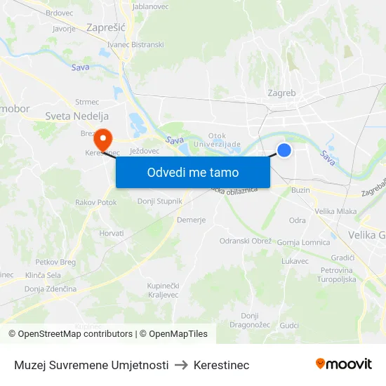 Muzej Suvremene Umjetnosti to Kerestinec map