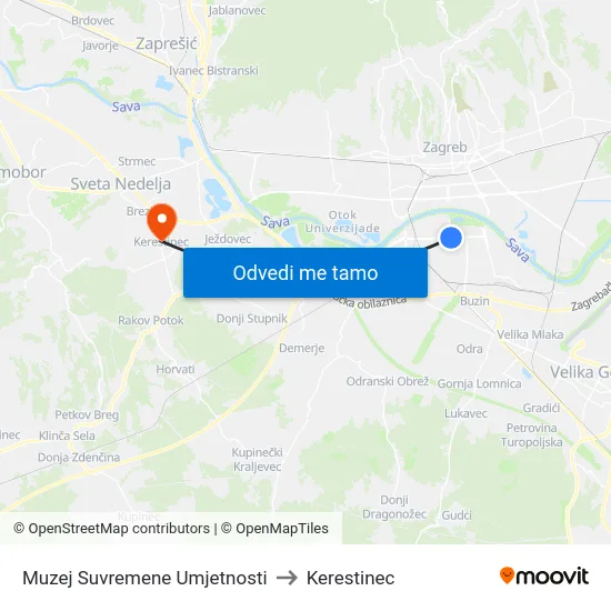 Muzej Suvremene Umjetnosti to Kerestinec map