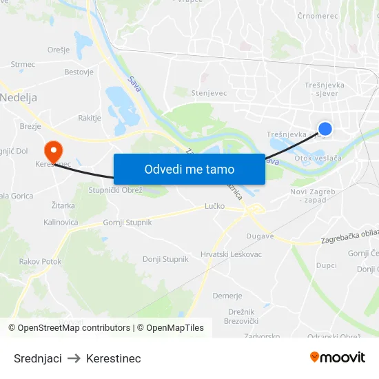 Srednjaci to Kerestinec map