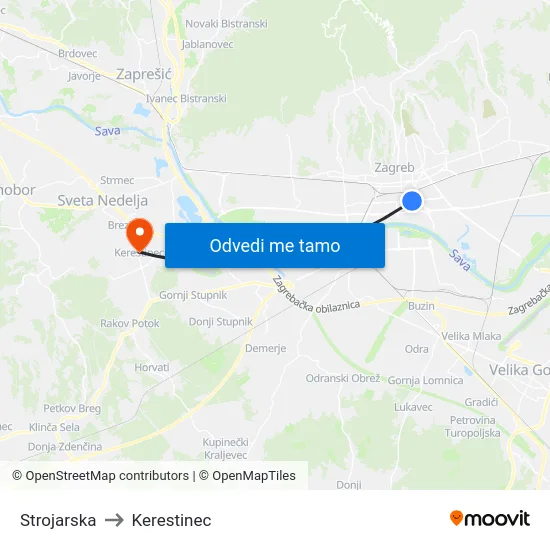 Strojarska to Kerestinec map