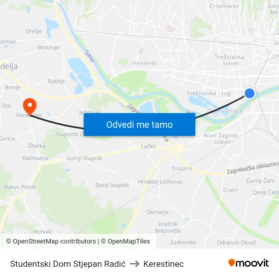 Studentski Dom Stjepan Radić to Kerestinec map