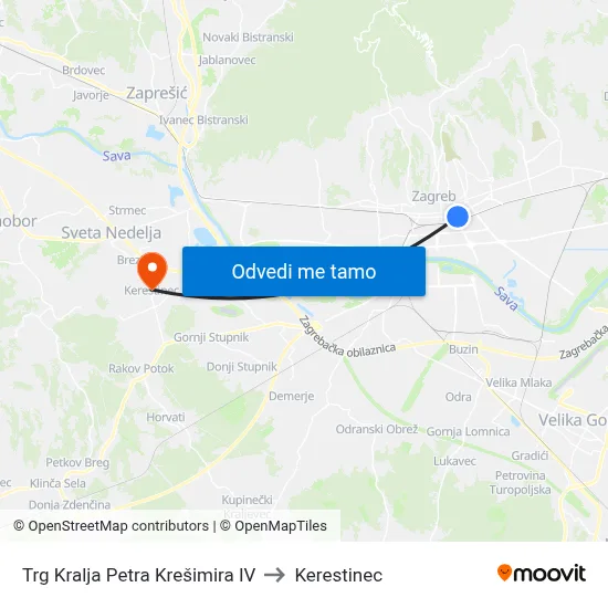 Trg Kralja Petra Krešimira IV to Kerestinec map