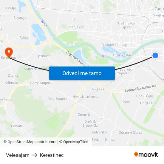 Velesajam to Kerestinec map