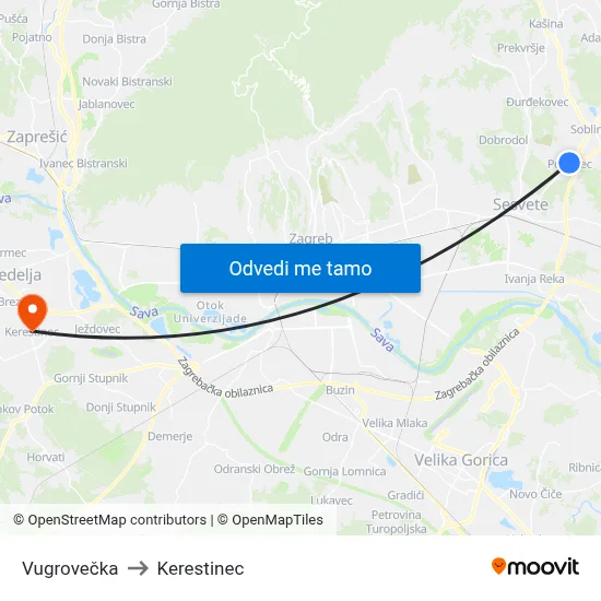 Vugrovečka to Kerestinec map