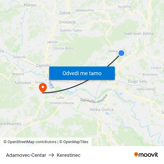 Adamovec-Centar to Kerestinec map