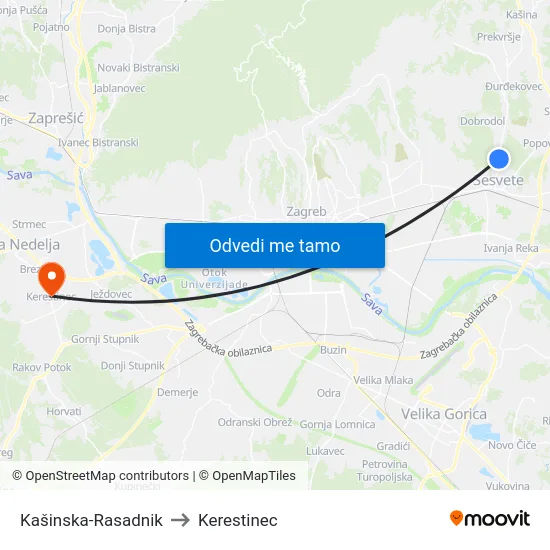 Kašinska-Rasadnik to Kerestinec map