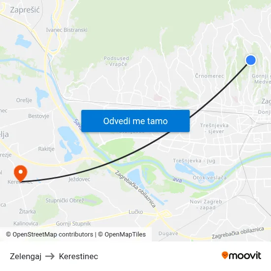 Zelengaj to Kerestinec map