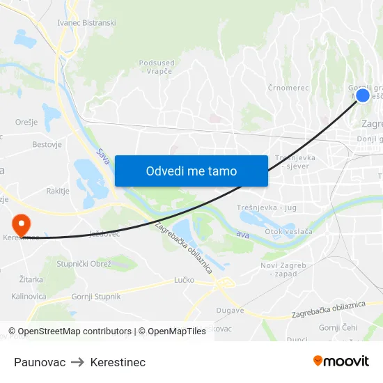Paunovac to Kerestinec map