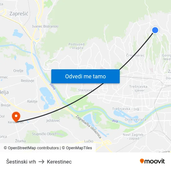 Šestinski vrh to Kerestinec map