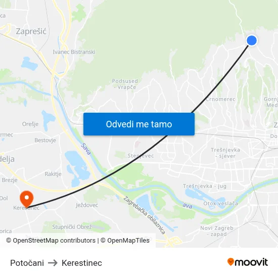 Potočani to Kerestinec map