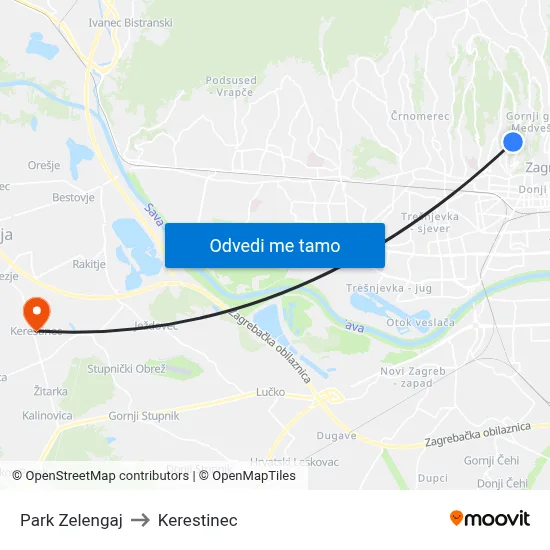 Park Zelengaj to Kerestinec map