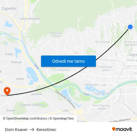 Dom Ksaver to Kerestinec map