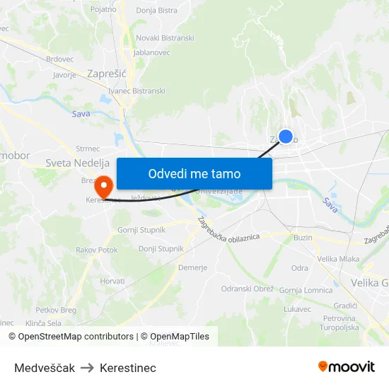Medveščak to Kerestinec map