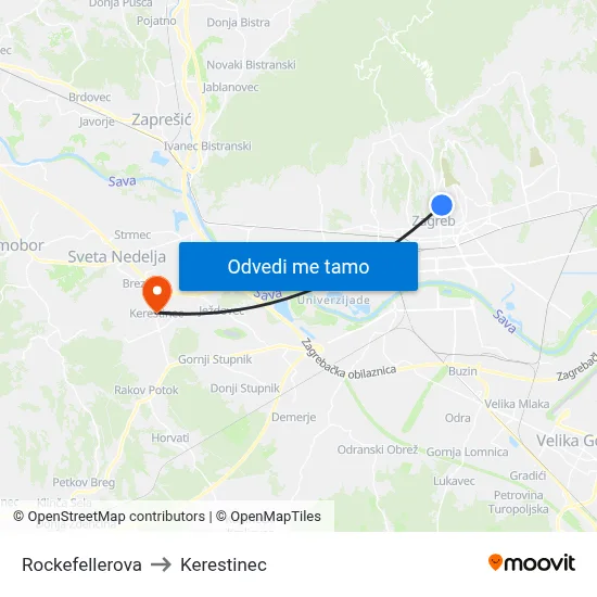 Rockefellerova to Kerestinec map