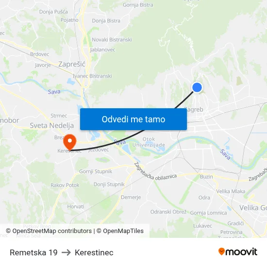 Remetska 19 to Kerestinec map