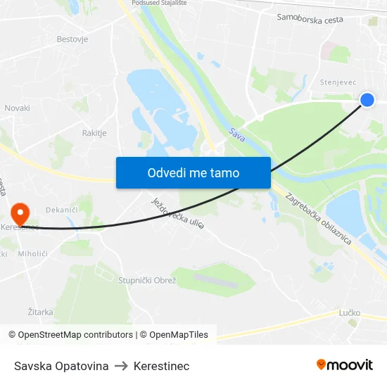 Savska Opatovina to Kerestinec map