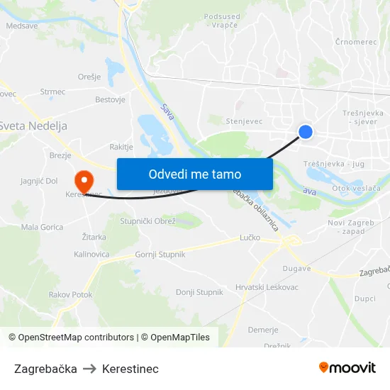 Zagrebačka to Kerestinec map