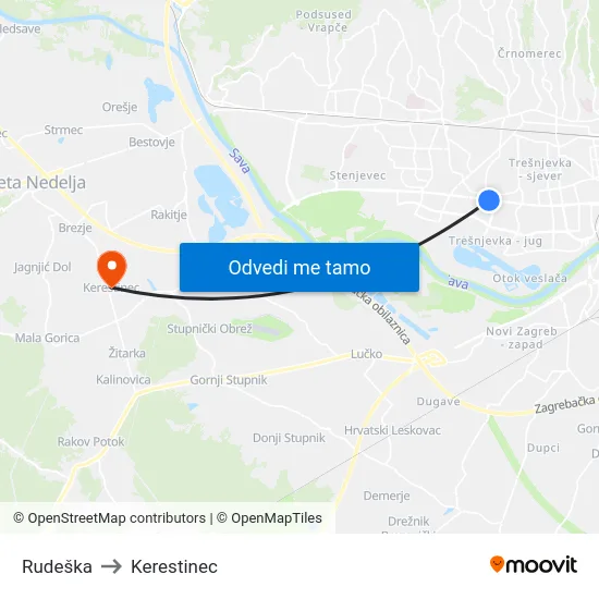 Rudeška to Kerestinec map