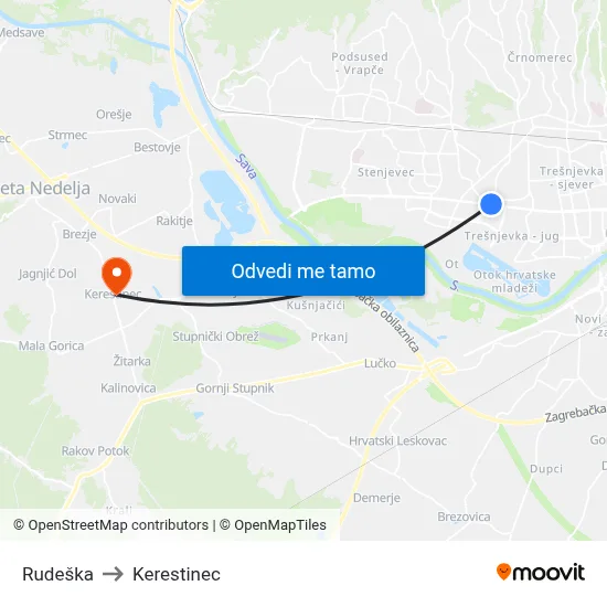 Rudeška to Kerestinec map
