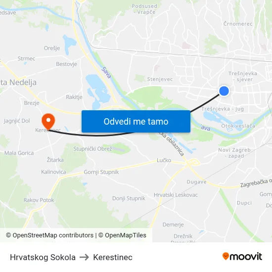 Hrvatskog Sokola to Kerestinec map