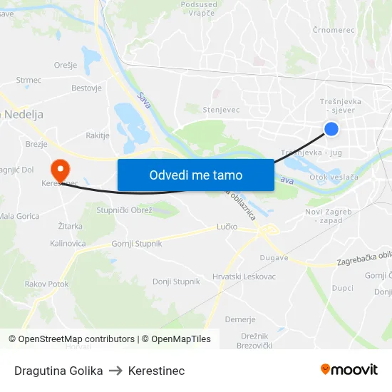 Dragutina Golika to Kerestinec map