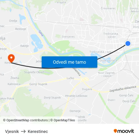 Vjesnik to Kerestinec map