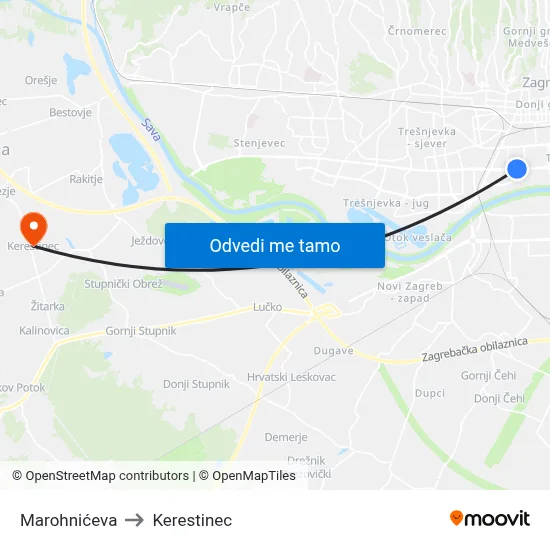 Marohnićeva to Kerestinec map