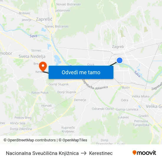 Nacionalna Sveučilična Knjižnica to Kerestinec map