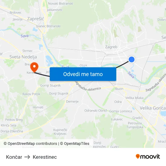 Končar to Kerestinec map