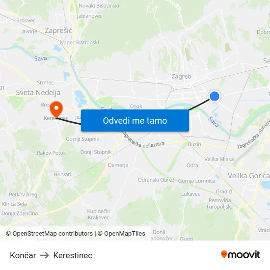 Končar to Kerestinec map